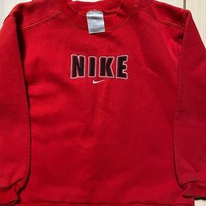 SOLD!!! 🛑Vintage Y2K Nike Center Swoosh Block Spellout Red Crewneck Youth L